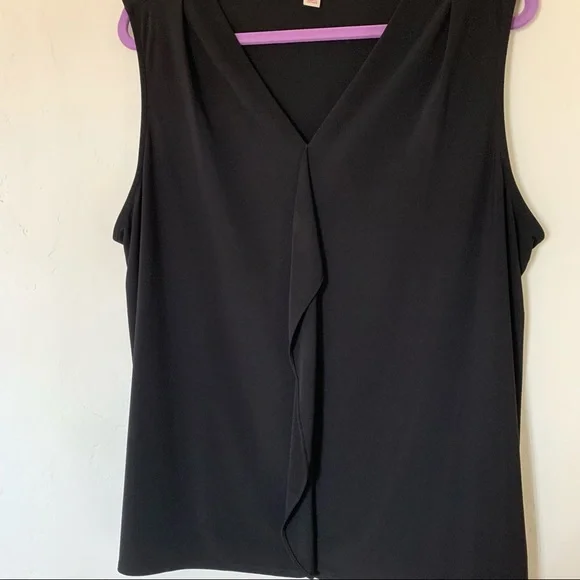Black V-Neck Sleeveless Blouse with Ruffle Down Front * 2X - Picture 6 of 10